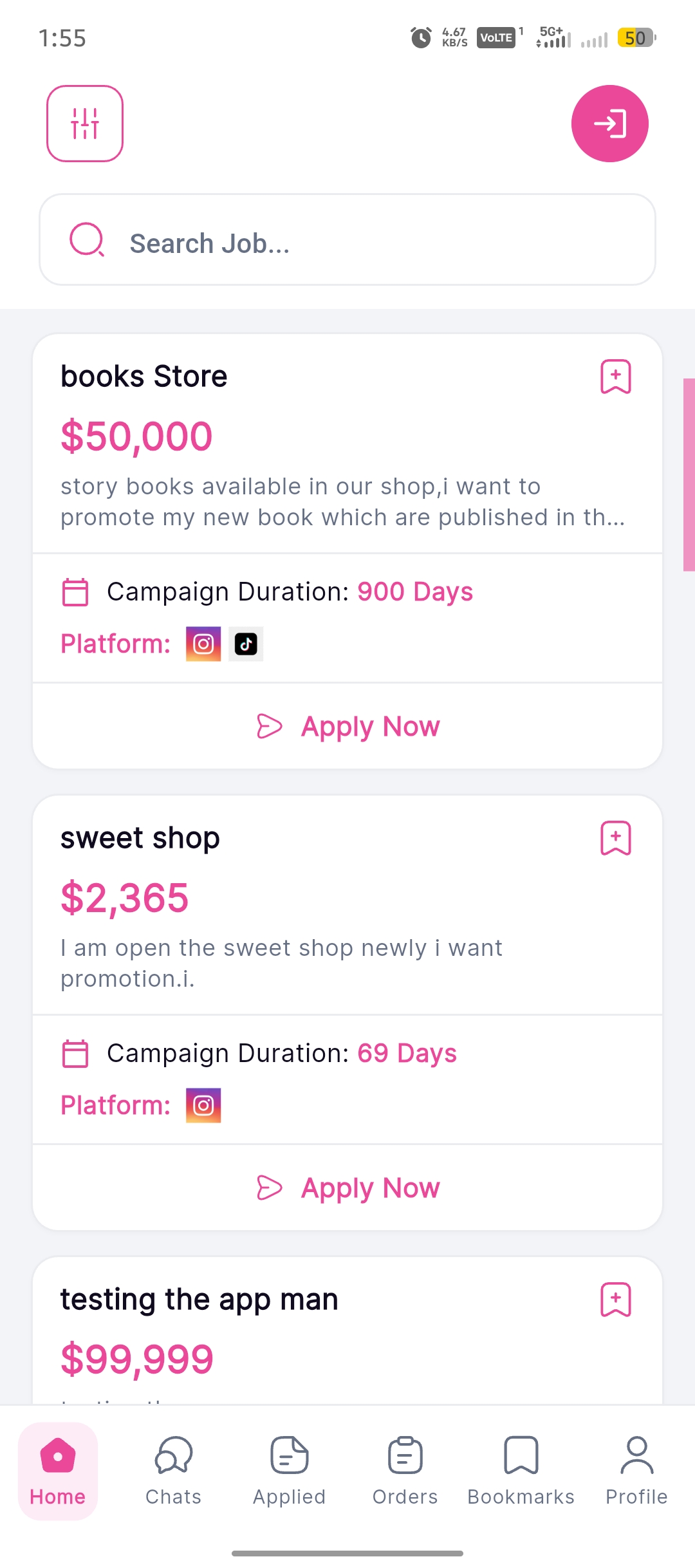 Collabodirect job marketplace screen